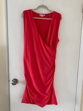 Boden Ruched Wrap Dress in Bright Coral Pink Size US 14